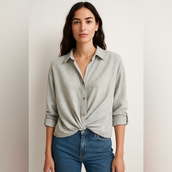 Zara Tops - Zara Women’s Striped Twist Front Button Down Blouse Top Size M NWT